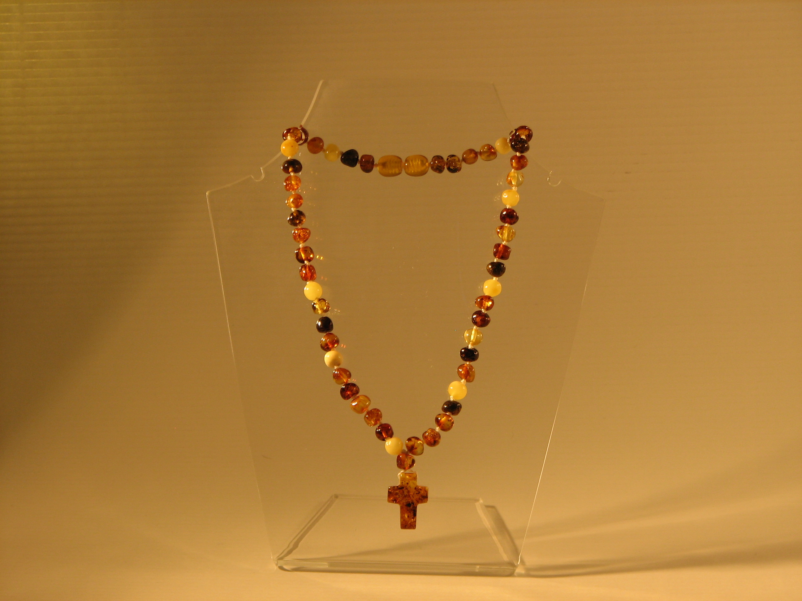 Amber Teething Necklaces Baroque with Cross Multicolor