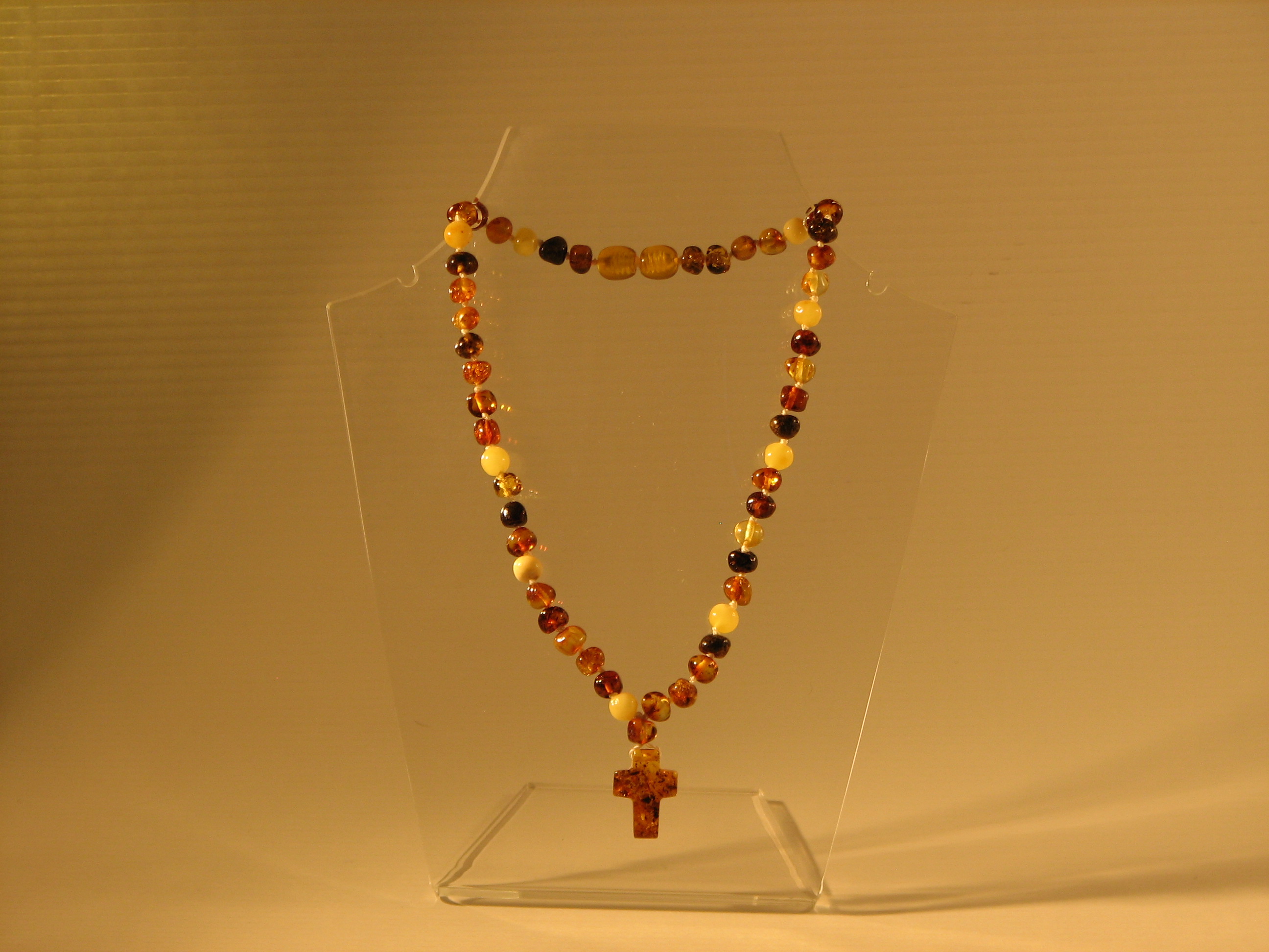 Amber Teething Necklaces Baroque with Cross Multicolor Amber Teething Necklaces Baroque with Cross Multicolor
