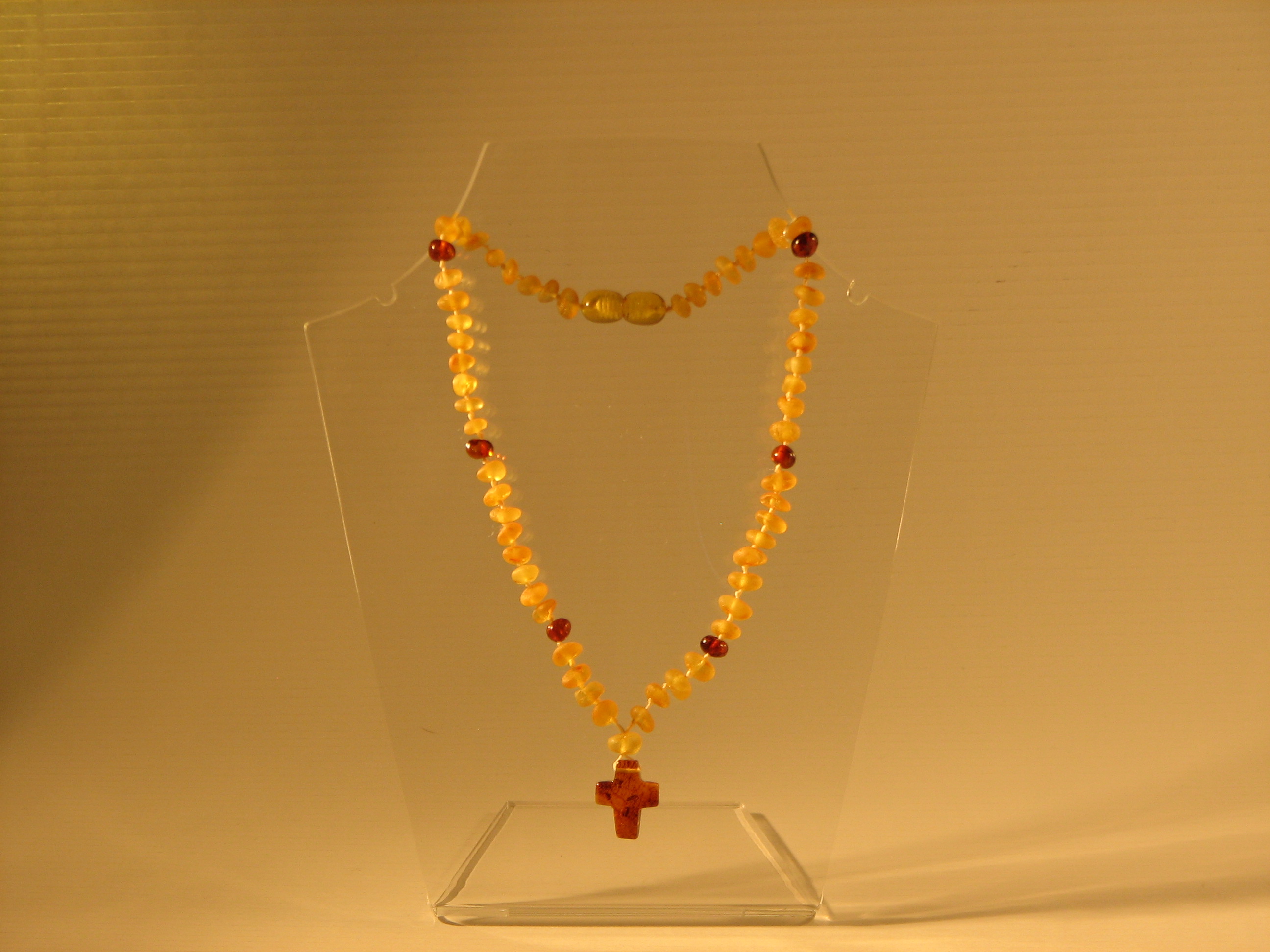 Amber Teething Necklaces Baroque with Cross Natural
